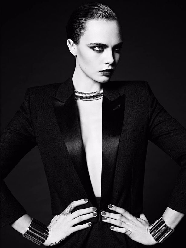 Hedi-Slimane-Put-Cara-Delevingne-in-His-80s-Inspired-Couture-Ads-for-Saint-Laurent-Le-Smoking-2016